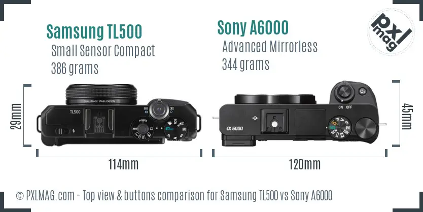 Samsung TL500 vs Sony A6000 top view buttons comparison