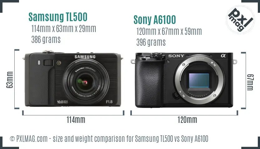 Samsung TL500 vs Sony A6100 size comparison