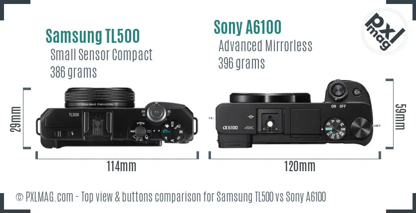 Samsung TL500 vs Sony A6100 top view buttons comparison