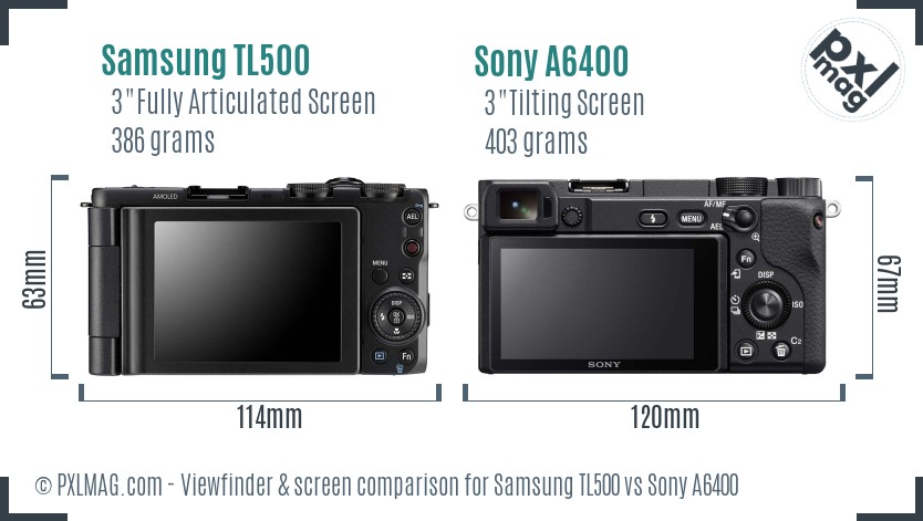 Samsung TL500 vs Sony A6400 Screen and Viewfinder comparison