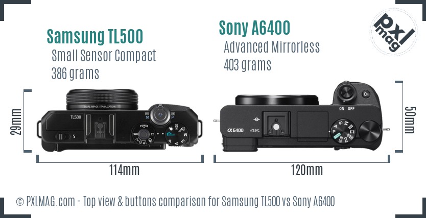 Samsung TL500 vs Sony A6400 top view buttons comparison