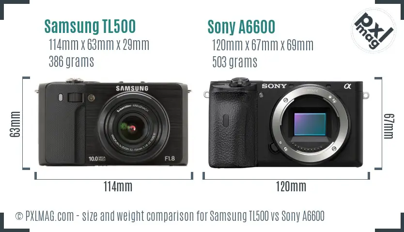 Samsung TL500 vs Sony A6600 size comparison