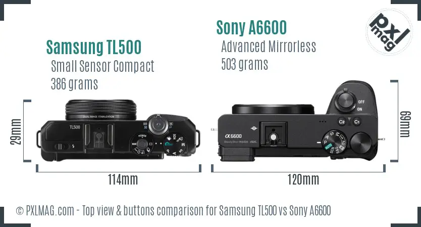 Samsung TL500 vs Sony A6600 top view buttons comparison