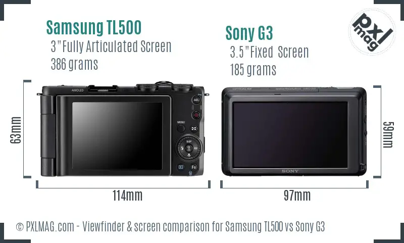 Samsung TL500 vs Sony G3 Screen and Viewfinder comparison