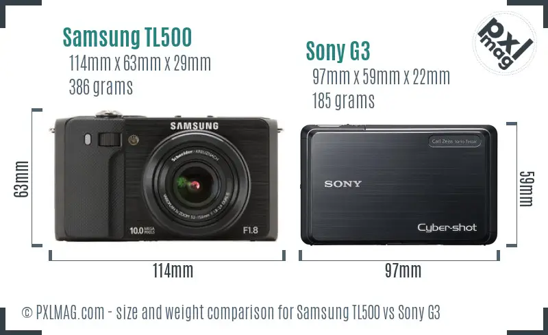 Samsung TL500 vs Sony G3 size comparison
