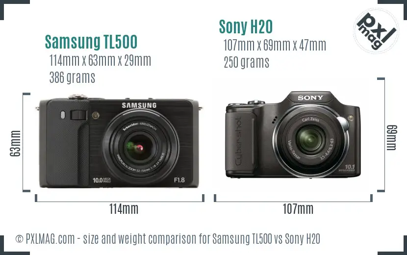 Samsung TL500 vs Sony H20 size comparison Samsung TL500 vs Sony H20 size comparison