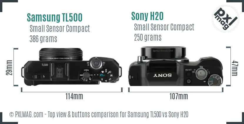 Samsung TL500 vs Sony H20 top view buttons comparison Samsung TL500 vs Sony H20 top view buttons comparison