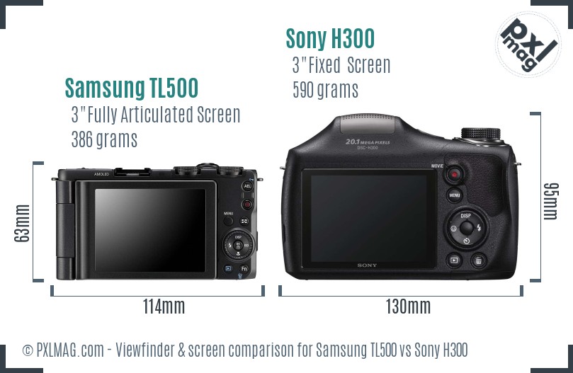 Samsung TL500 vs Sony H300 Screen and Viewfinder comparison