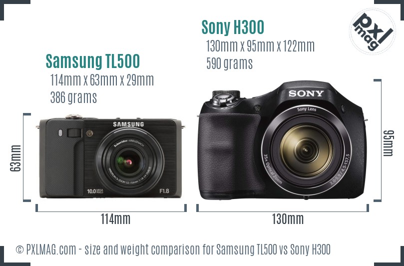 Samsung TL500 vs Sony H300 size comparison