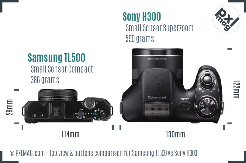 Samsung TL500 vs Sony H300 top view buttons comparison