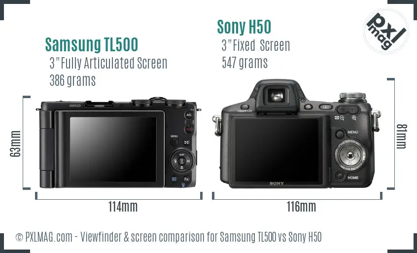 Samsung TL500 vs Sony H50 Screen and Viewfinder comparison