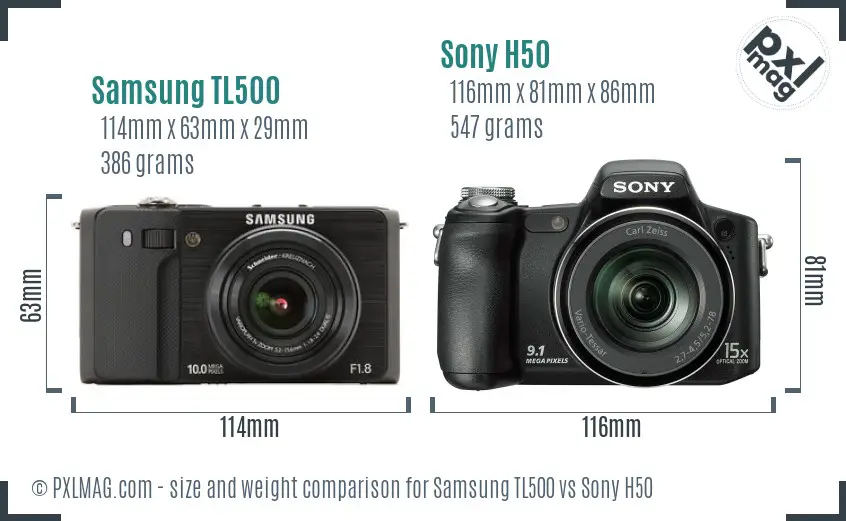 Samsung TL500 vs Sony H50 size comparison