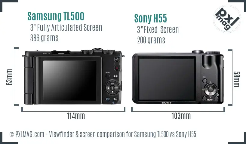 Samsung TL500 vs Sony H55 Screen and Viewfinder comparison