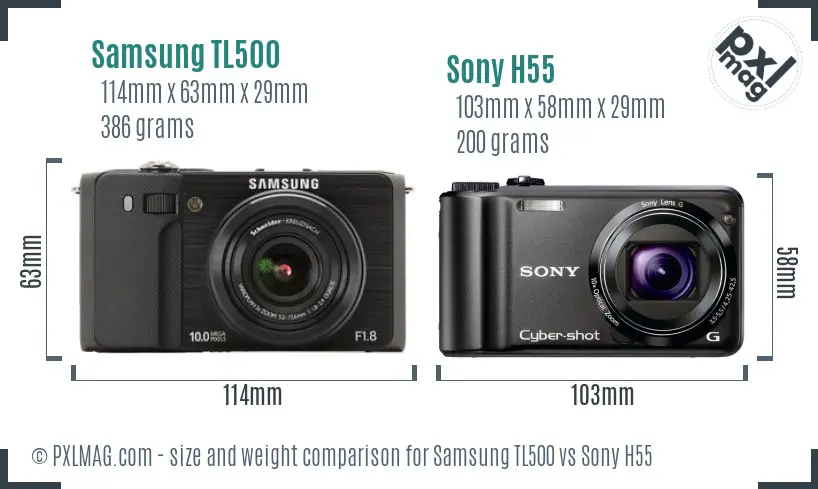 Samsung TL500 vs Sony H55 size comparison