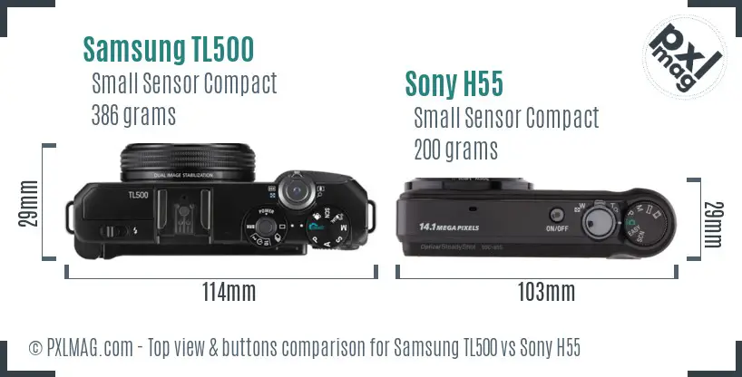 Samsung TL500 vs Sony H55 top view buttons comparison