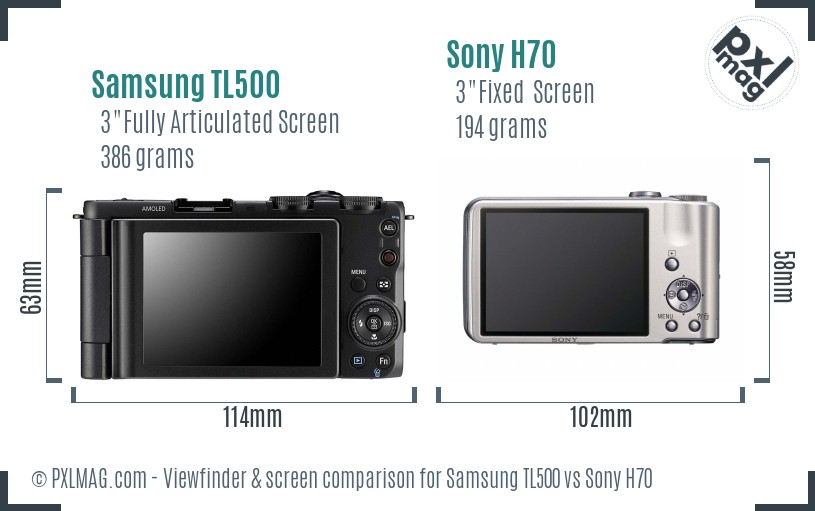 Samsung TL500 vs Sony H70 Screen and Viewfinder comparison