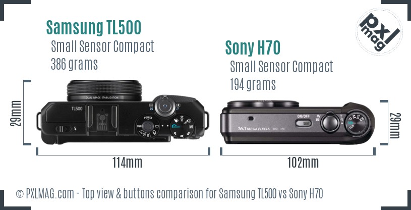 Samsung TL500 vs Sony H70 top view buttons comparison