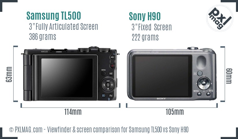 Samsung TL500 vs Sony H90 Screen and Viewfinder comparison