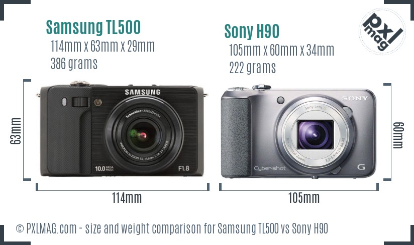 Samsung TL500 vs Sony H90 size comparison