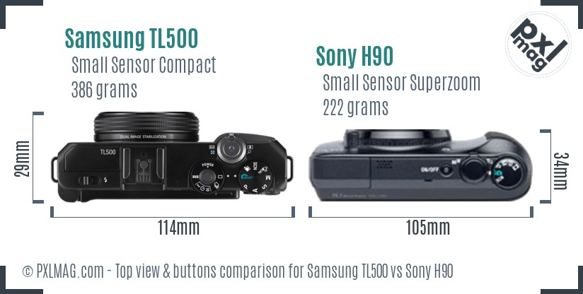 Samsung TL500 vs Sony H90 top view buttons comparison