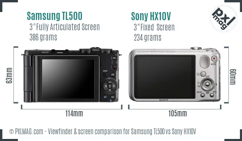 Samsung TL500 vs Sony HX10V Screen and Viewfinder comparison