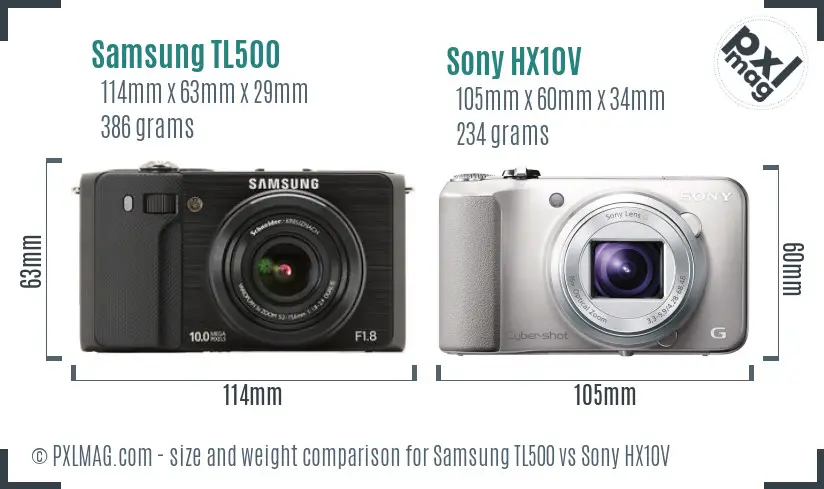 Samsung TL500 vs Sony HX10V size comparison