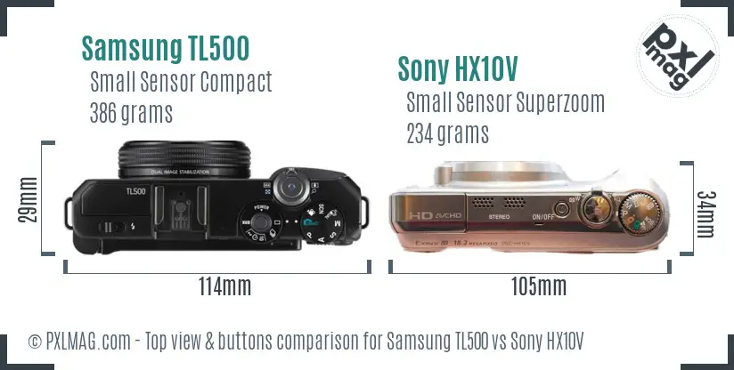 Samsung TL500 vs Sony HX10V top view buttons comparison