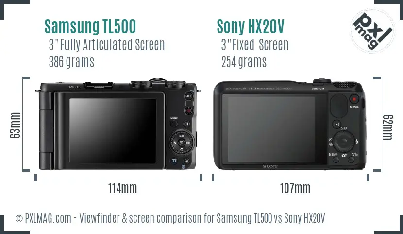 Samsung TL500 vs Sony HX20V Screen and Viewfinder comparison