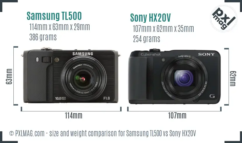 Samsung TL500 vs Sony HX20V size comparison