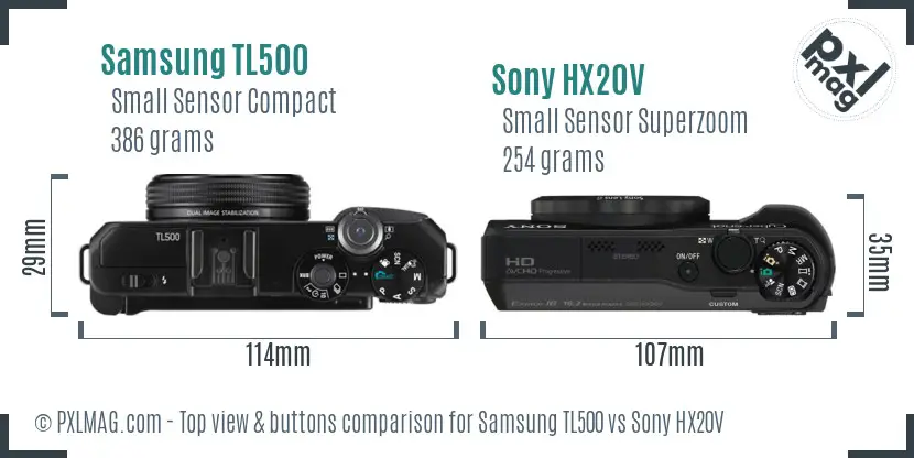 Samsung TL500 vs Sony HX20V top view buttons comparison