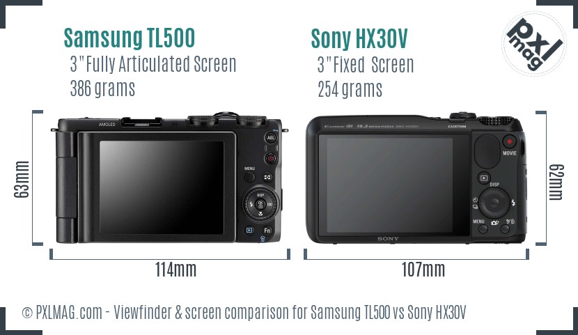 Samsung TL500 vs Sony HX30V Screen and Viewfinder comparison