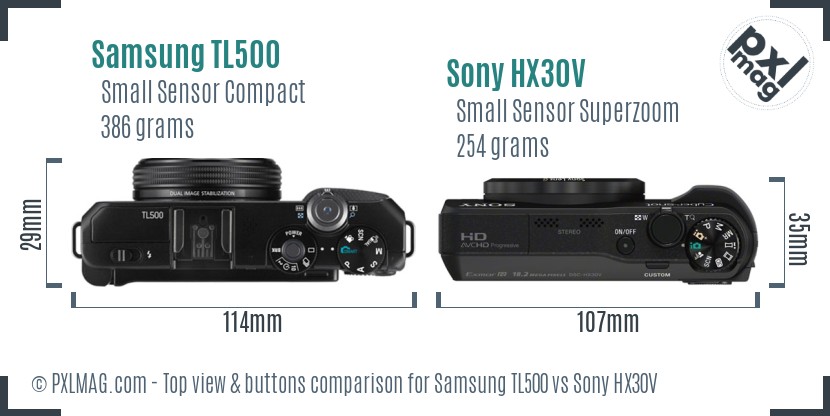 Samsung TL500 vs Sony HX30V top view buttons comparison