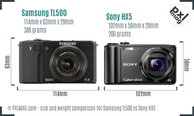 Samsung TL500 vs Sony HX5 size comparison