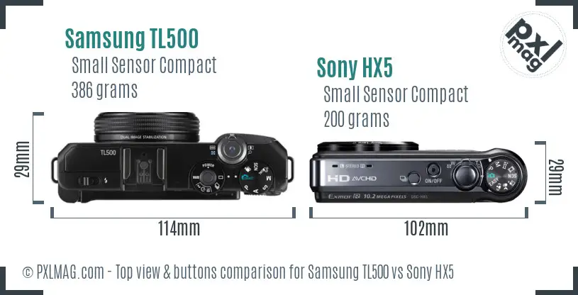 Samsung TL500 vs Sony HX5 top view buttons comparison