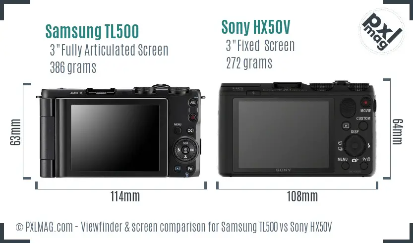 Samsung TL500 vs Sony HX50V Screen and Viewfinder comparison