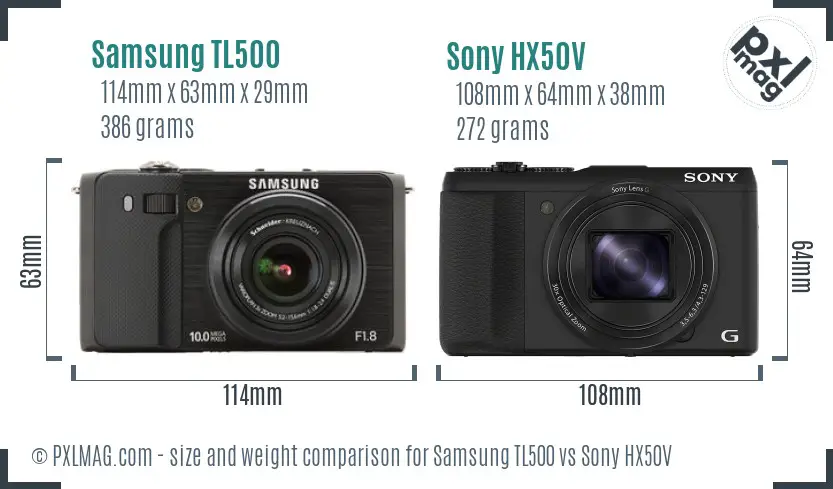 Samsung TL500 vs Sony HX50V size comparison