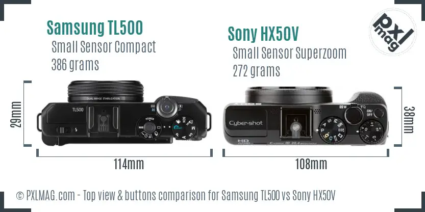 Samsung TL500 vs Sony HX50V top view buttons comparison