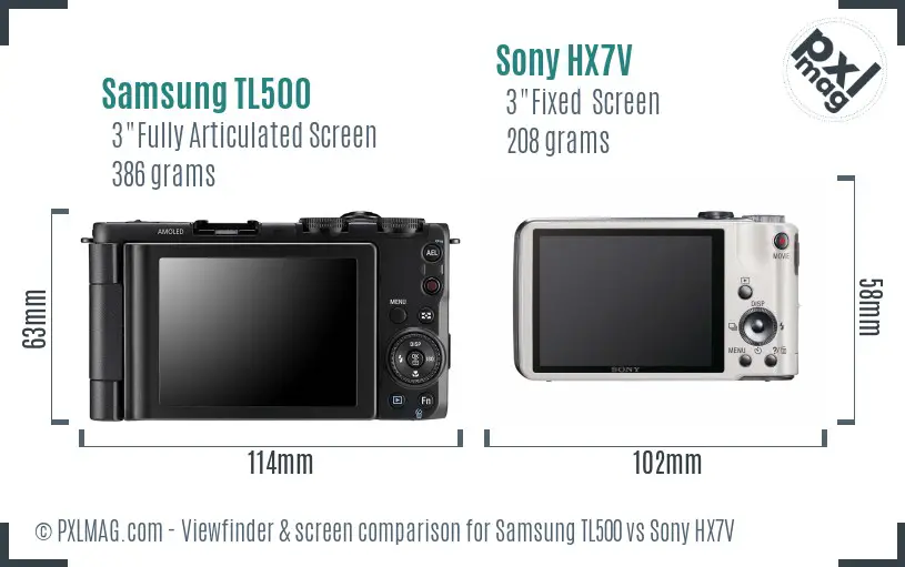 Samsung TL500 vs Sony HX7V Screen and Viewfinder comparison