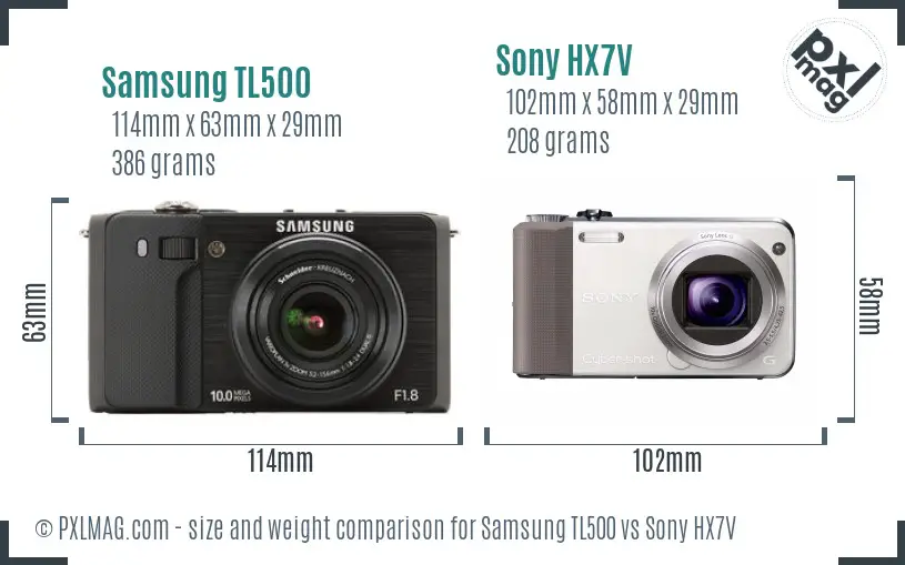 Samsung TL500 vs Sony HX7V size comparison