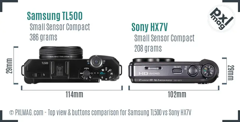 Samsung TL500 vs Sony HX7V top view buttons comparison