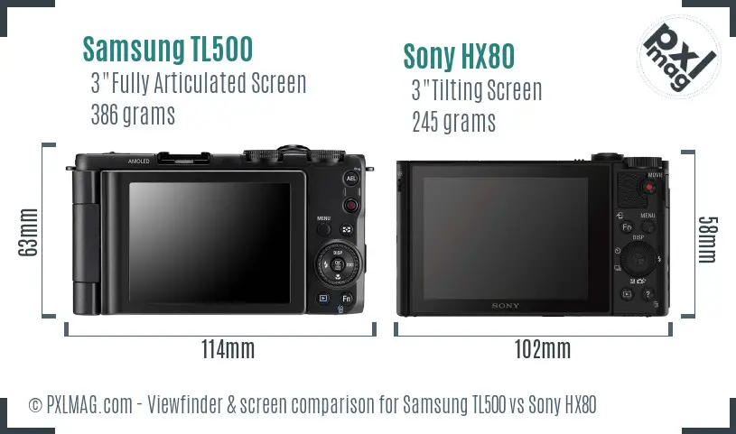 Samsung TL500 vs Sony HX80 Screen and Viewfinder comparison