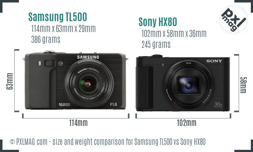 Samsung TL500 vs Sony HX80 size comparison Samsung TL500 vs Sony HX80 size comparison