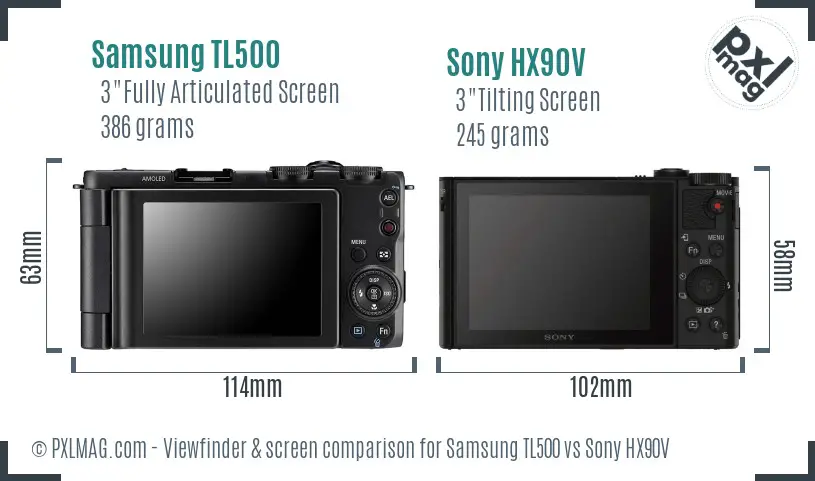Samsung TL500 vs Sony HX90V Screen and Viewfinder comparison