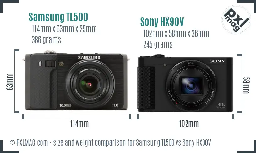 Samsung TL500 vs Sony HX90V size comparison