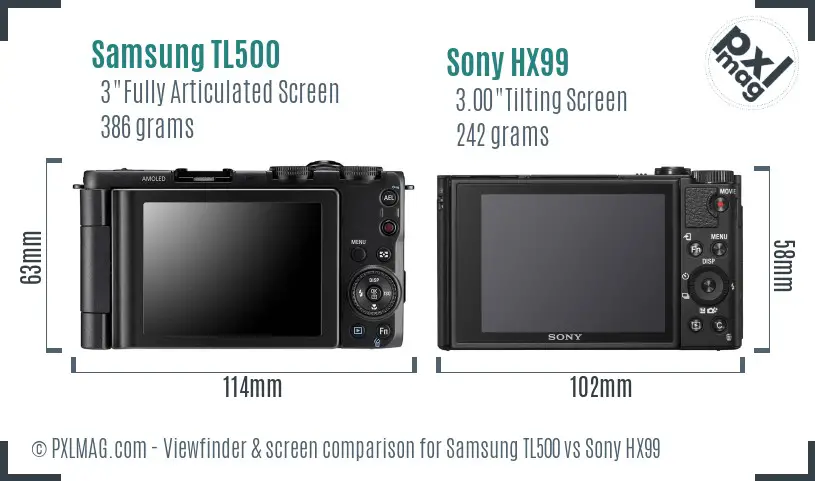 Samsung TL500 vs Sony HX99 Screen and Viewfinder comparison