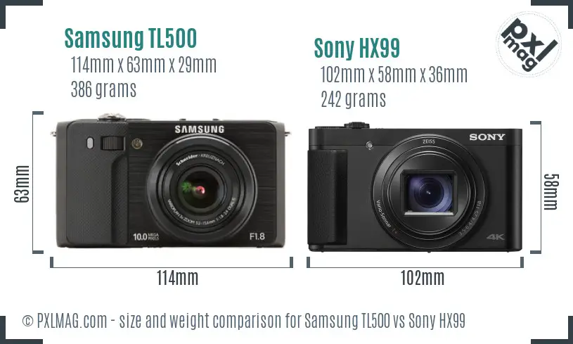 Samsung TL500 vs Sony HX99 size comparison