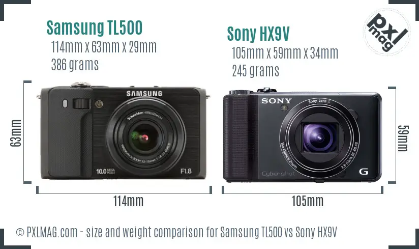 Samsung TL500 vs Sony HX9V size comparison Samsung TL500 vs Sony HX9V size comparison