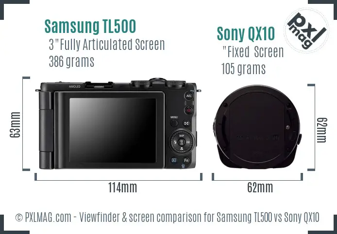 Samsung TL500 vs Sony QX10 Screen and Viewfinder comparison