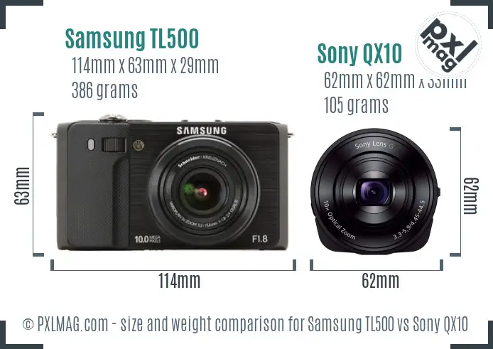 Samsung TL500 vs Sony QX10 size comparison Samsung TL500 vs Sony QX10 size comparison