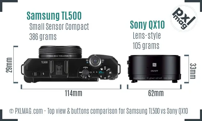 Samsung TL500 vs Sony QX10 top view buttons comparison